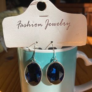 Blue sapphire colored oval earrings. Brand new with tags